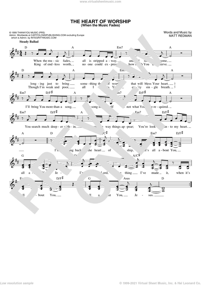 The Heart Of Worship (When The Music Fades) sheet music for voice and other instruments (fake book) by Matt Redman, intermediate skill level