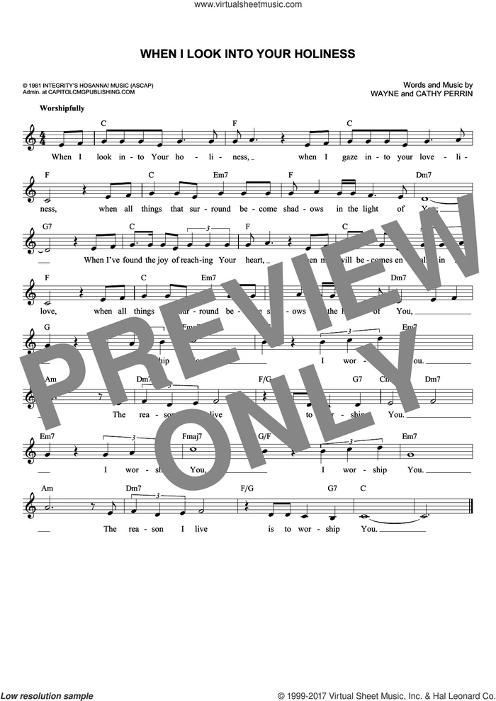 When I Look Into Your Holiness sheet music for voice and other instruments (fake book) by Wayne Perrin and Cathy Perrin, intermediate skill level