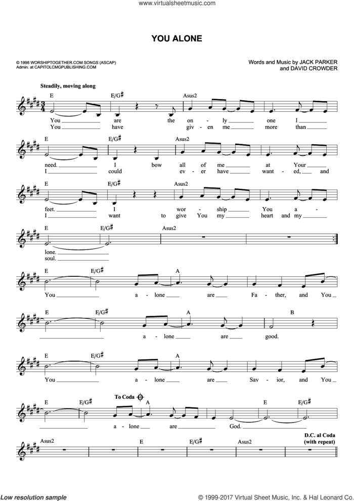 You Alone sheet music for voice and other instruments (fake book) by David Crowder, David Crowder Band, Passion and Jack Parker, intermediate skill level