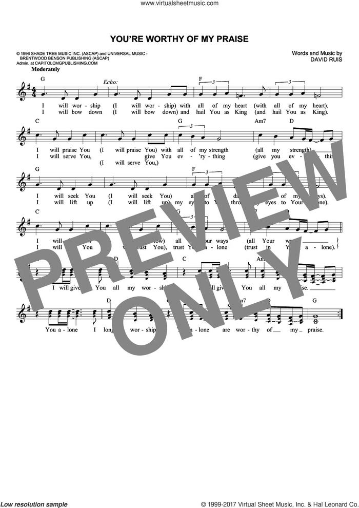 You're Worthy Of My Praise sheet music for voice and other instruments (fake book) by Passion and David Ruis, intermediate skill level