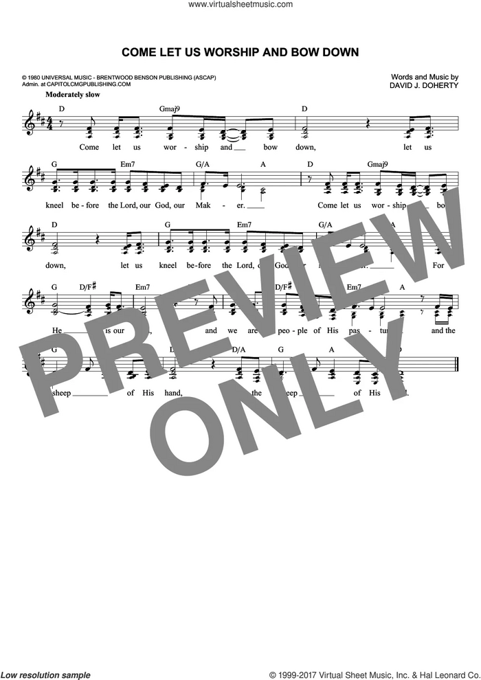 Come Let Us Worship And Bow Down sheet music for voice and other instruments (fake book) by Dave Doherty, intermediate skill level