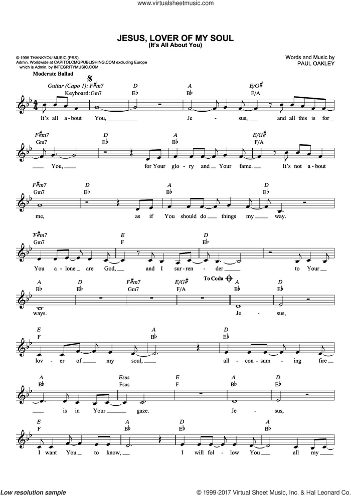 Jesus, Lover Of My Soul (It's All About You) sheet music for voice and other instruments (fake book) by Paul Oakley and Passion, intermediate skill level
