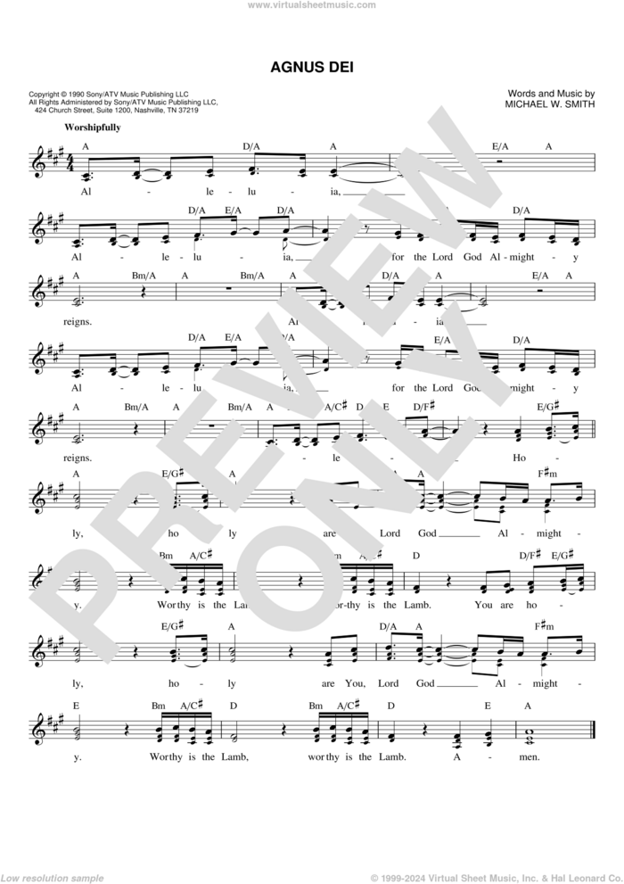 Agnus Dei sheet music for voice and other instruments (fake book) by Michael W. Smith, intermediate skill level