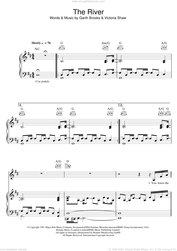The River sheet music for voice, piano or guitar by Garth Brooks, intermediate skill level