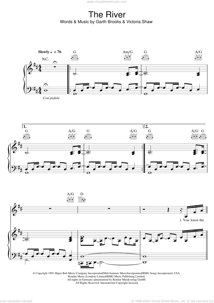 The River sheet music for voice, piano or guitar by Garth Brooks, intermediate skill level