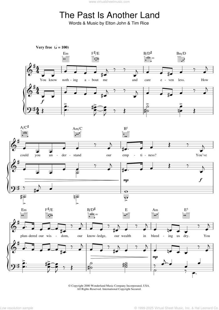 The Past Is Another Land (from Aida) sheet music for voice, piano or guitar by Elton John, intermediate skill level