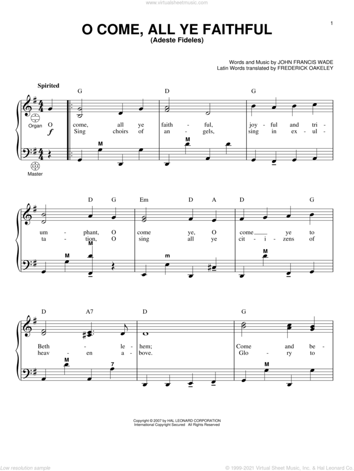 O Come, All Ye Faithful (Adeste Fideles) sheet music for accordion by John Francis Wade, Gary Meisner and Frederick Oakeley, intermediate skill level