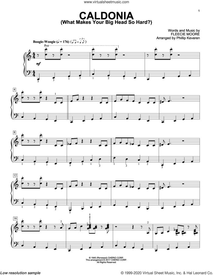 Caldonia (What Makes Your Big Head So Hard?) (arr. Phillip Keveren) sheet music for piano solo by Phillip Keveren, Woody Herman & His Orchestra and Fleecie Moore, intermediate skill level