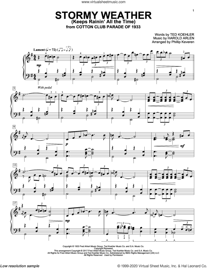Stormy Weather (Keeps Rainin' All The Time) (arr. Phillip Keveren) sheet music for piano solo by Harold Arlen, Phillip Keveren and Ted Koehler, intermediate skill level