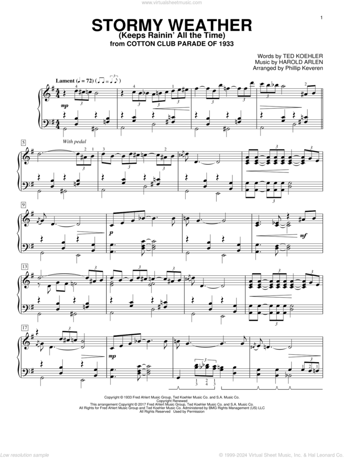 Stormy Weather (Keeps Rainin' All The Time) (arr. Phillip Keveren) sheet music for piano solo by Harold Arlen, Phillip Keveren and Ted Koehler, intermediate skill level