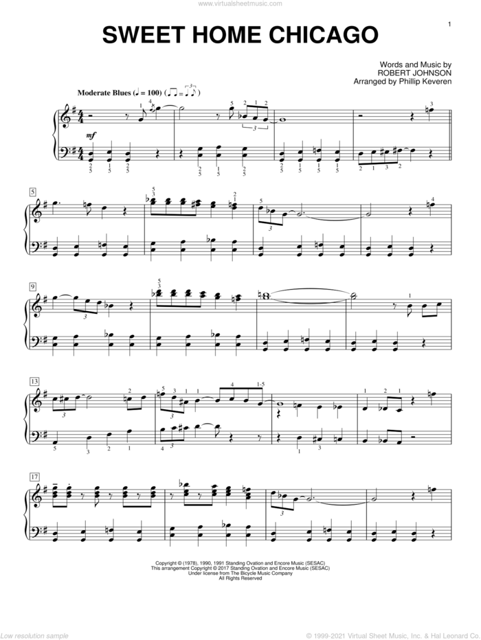 Sweet Home Chicago (arr. Phillip Keveren) sheet music for piano solo by Robert Johnson, Phillip Keveren and The Blues Brothers, intermediate skill level