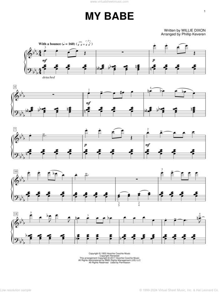 My Babe (arr. Phillip Keveren) sheet music for piano solo by Willie Dixon, Phillip Keveren and Little Walter, intermediate skill level