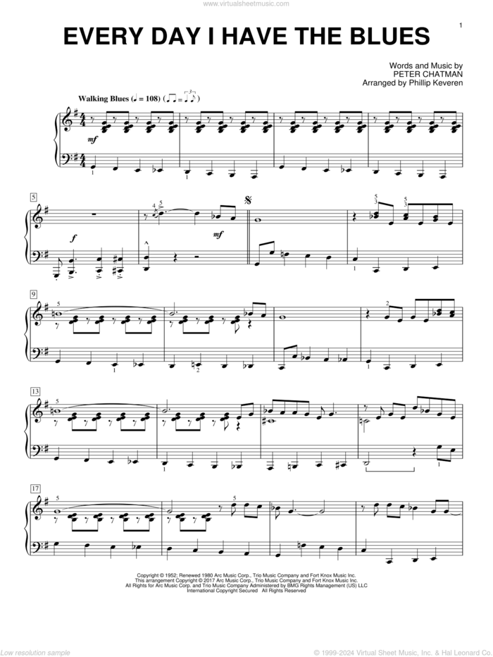 Every Day I Have The Blues (arr. Phillip Keveren) sheet music for piano solo by Peter Chatman, Phillip Keveren and B.B. King, intermediate skill level