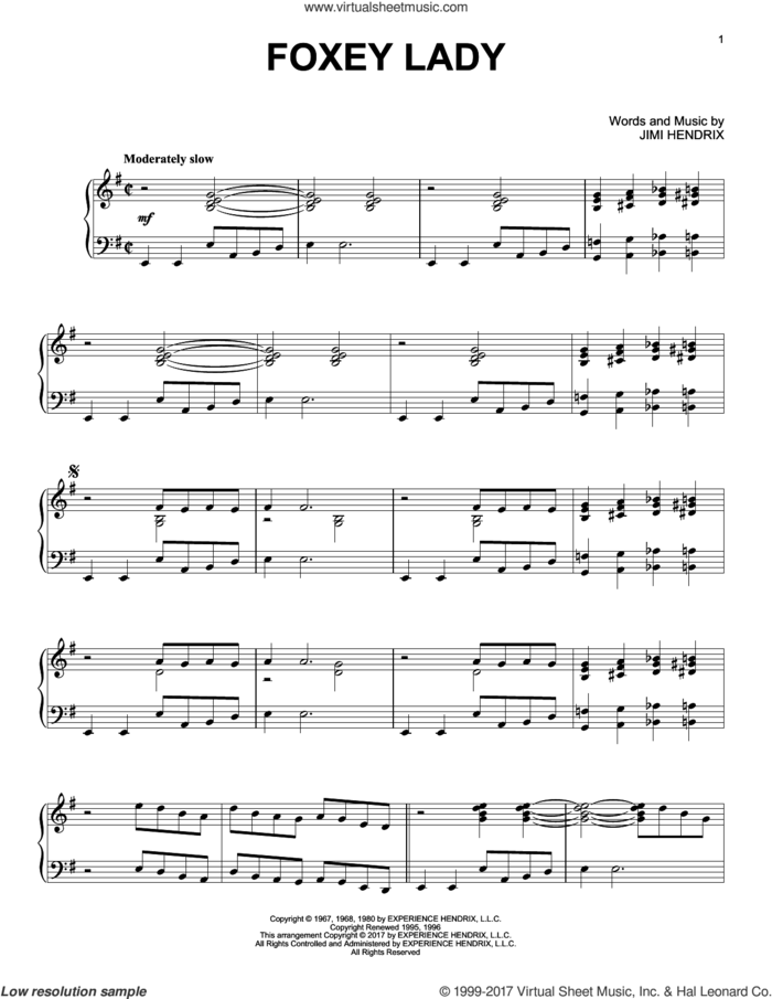 Foxey Lady [Jazz version] sheet music for piano solo by Jimi Hendrix, intermediate skill level