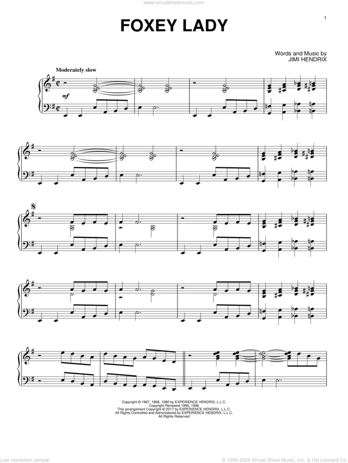 Foxey Lady [Jazz version] sheet music for piano solo by Jimi Hendrix, intermediate skill level