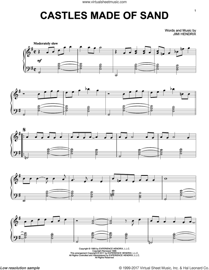 Castles Made Of Sand [Jazz version] sheet music for piano solo by Jimi Hendrix, intermediate skill level