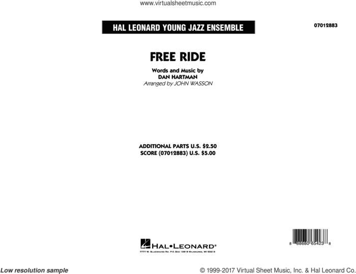 Free Ride (COMPLETE) sheet music for jazz band by John Wasson, Dan Hartman and Edgar Winter Group, intermediate skill level