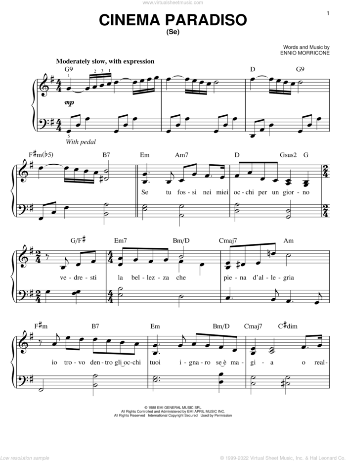 Cinema Paradiso (Se) (Love Theme) sheet music for piano solo by Josh Groban and Ennio Morricone, easy skill level