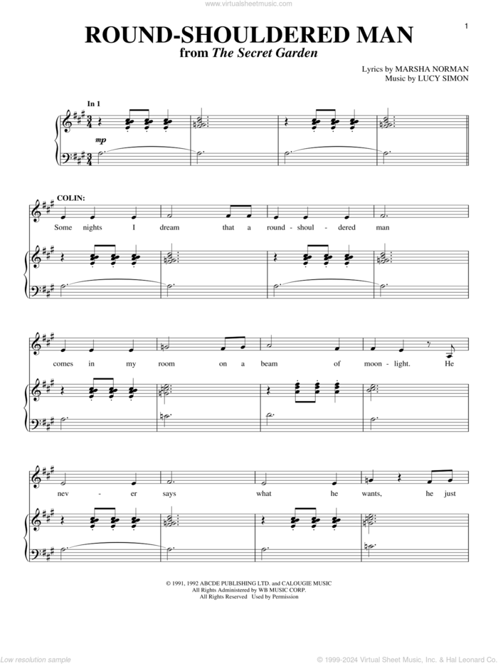 Round-Shouldered Man sheet music for voice and piano by Marsha Norman and Lucy Simon, intermediate skill level