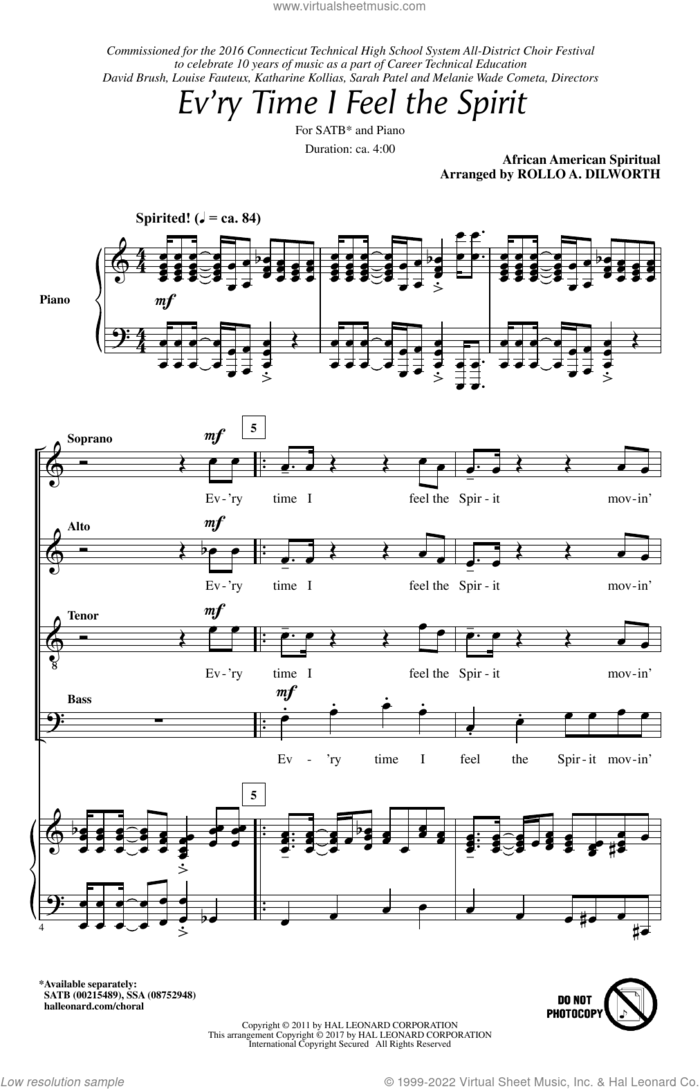 Every Time I Feel The Spirit sheet music for choir (SATB: soprano, alto, tenor, bass) by Rollo Dilworth, intermediate skill level