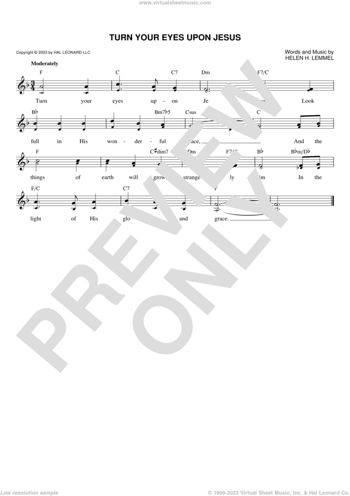 Turn Your Eyes Upon Jesus sheet music for voice and other instruments (fake book) by Newsboys and Helen H. Lemmel, intermediate skill level