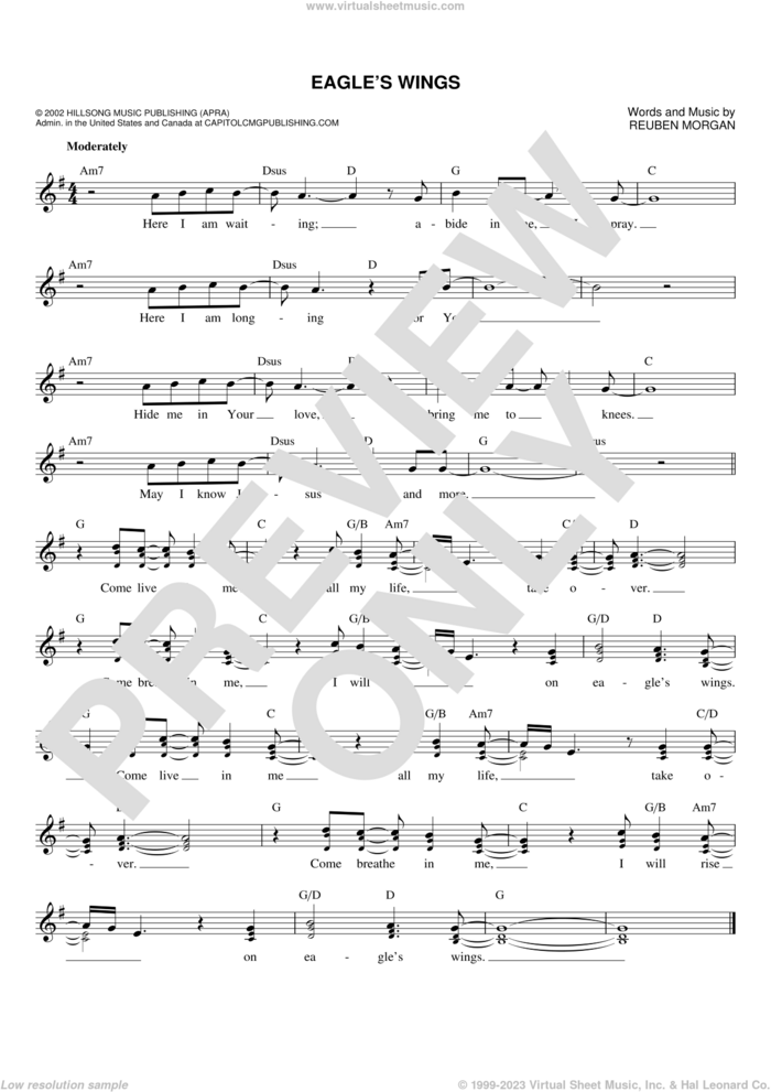 Eagle's Wings sheet music for voice and other instruments (fake book) by Reuben Morgan and The Katinas, intermediate skill level