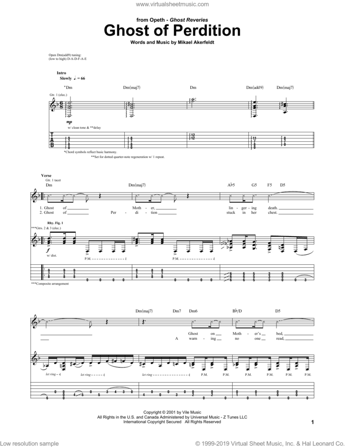 Ghost Of Perdition sheet music for guitar (tablature) by Opeth and Mikael Akerfeldt, intermediate skill level
