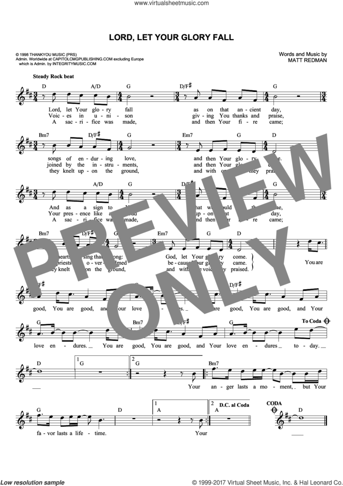Lord, Let Your Glory Fall sheet music for voice and other instruments (fake book) by Matt Redman and Phillips, Craig & Dean, intermediate skill level