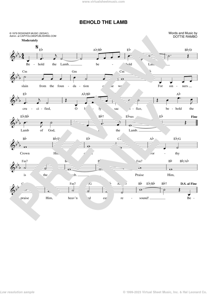 Behold The Lamb sheet music for voice and other instruments (fake book) by Dottie Rambo, intermediate skill level