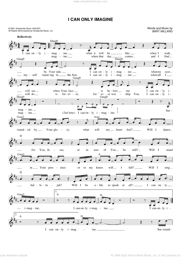 I Can Only Imagine sheet music for voice and other instruments (fake book) by Bart Millard and MercyMe, intermediate skill level