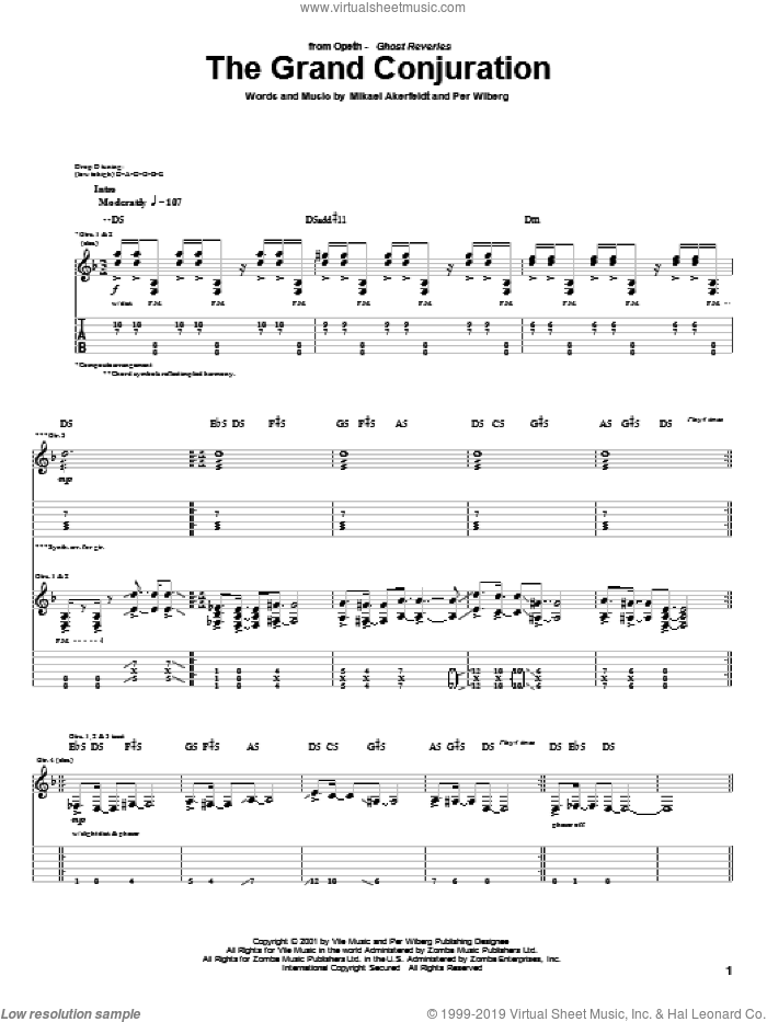 The Grand Conjuration sheet music for guitar (tablature) by Opeth, Mikael Akerfeldt and Per Wiberg, intermediate skill level