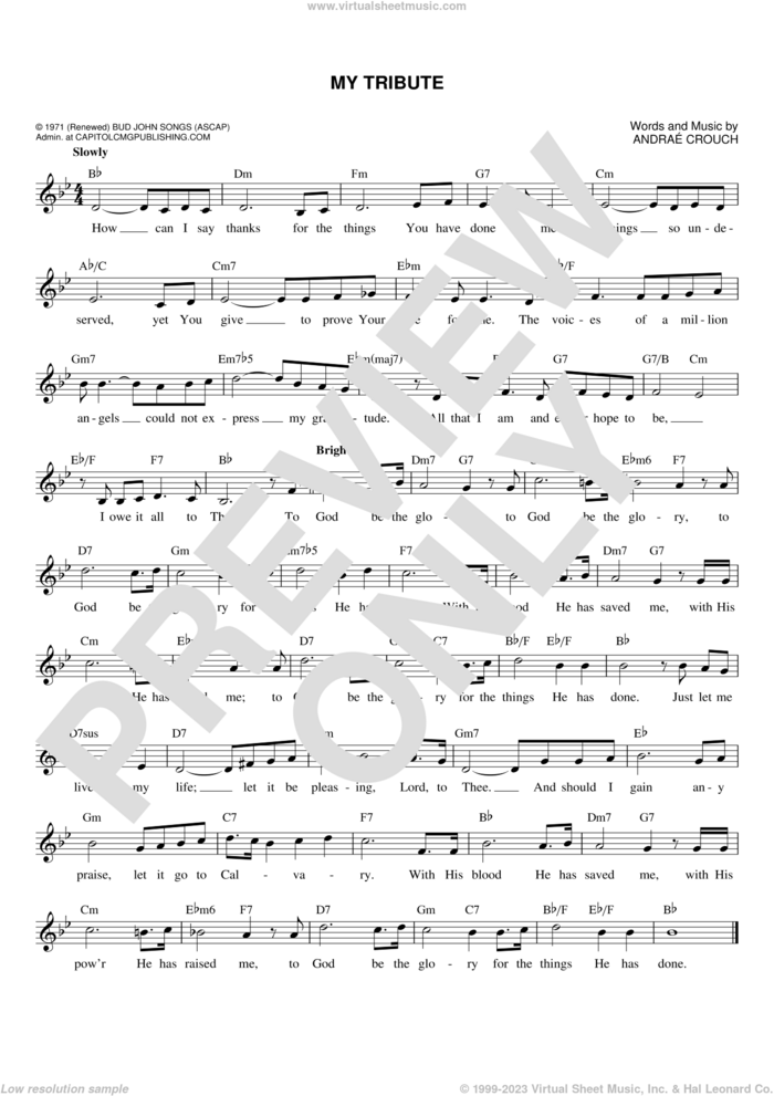 My Tribute sheet music for voice and other instruments (fake book) by Andrae Crouch and Andrae Crouch, intermediate skill level
