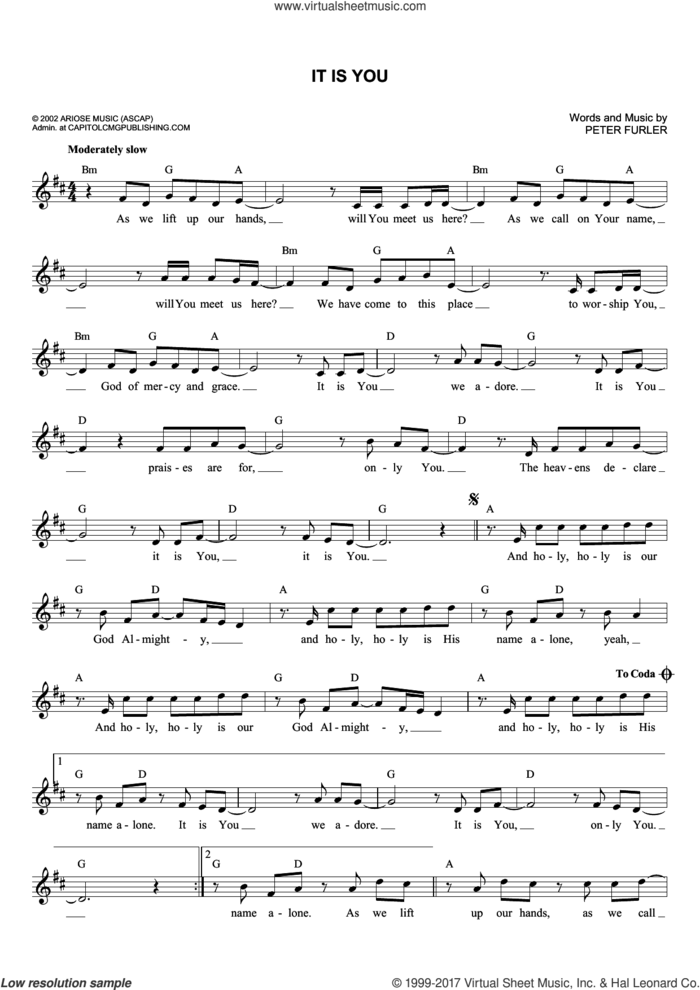 It Is You sheet music for voice and other instruments (fake book) by Newsboys and Peter Furler, intermediate skill level