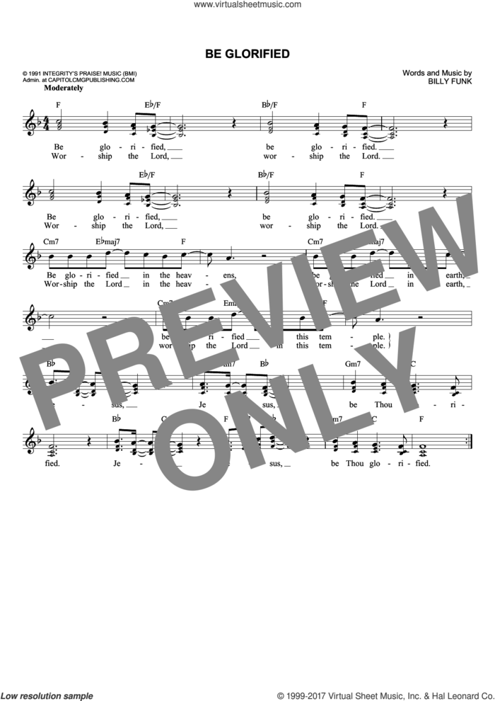 Be Glorified sheet music for voice and other instruments (fake book) by Billy Funk, intermediate skill level
