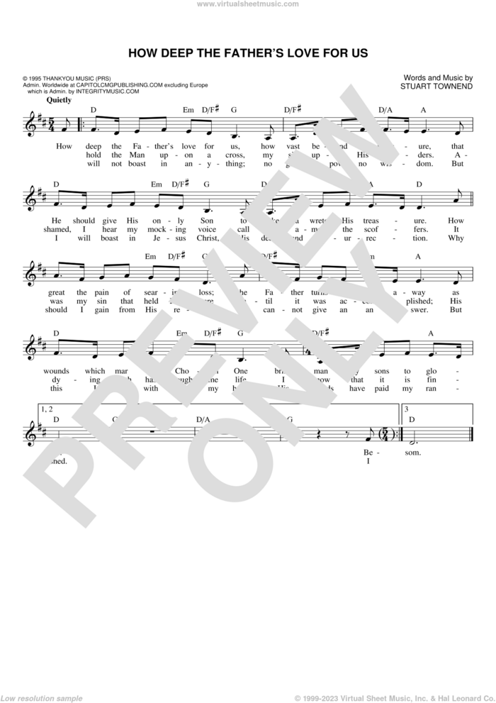 How Deep The Father's Love For Us sheet music for voice and other instruments (fake book) by Stuart Townend, Nichole Nordeman, Phillips, Craig & Dean and Sarah Sadler, intermediate skill level