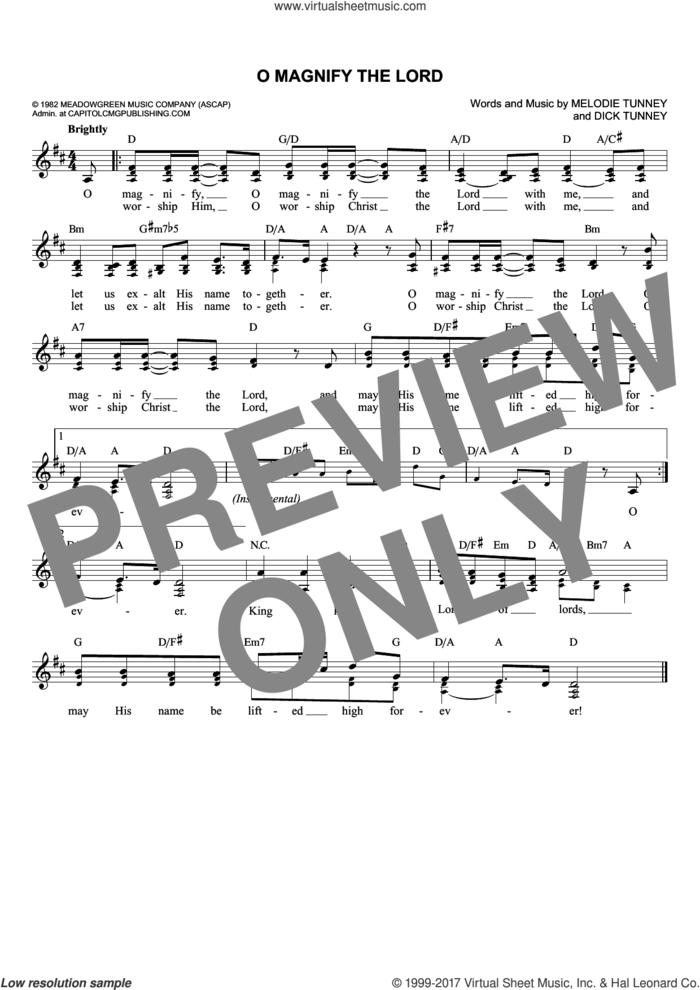 O Magnify The Lord sheet music for voice and other instruments (fake book) by Dick Tunney and Melodie Tunney, intermediate skill level