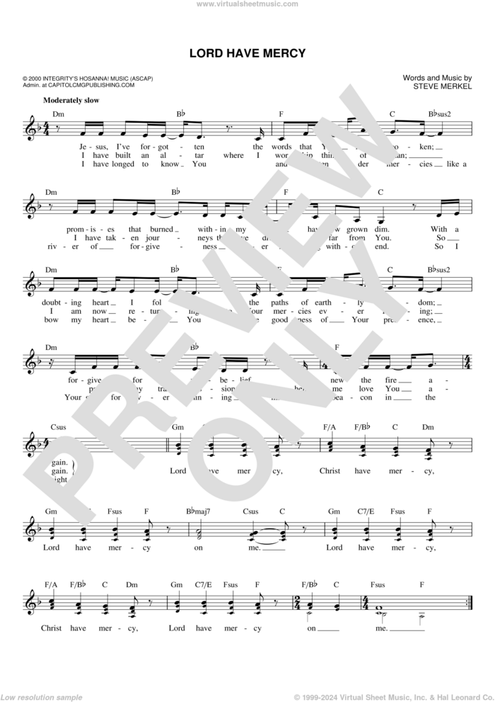 Lord Have Mercy sheet music for voice and other instruments (fake book) by Steve Merkel, intermediate skill level