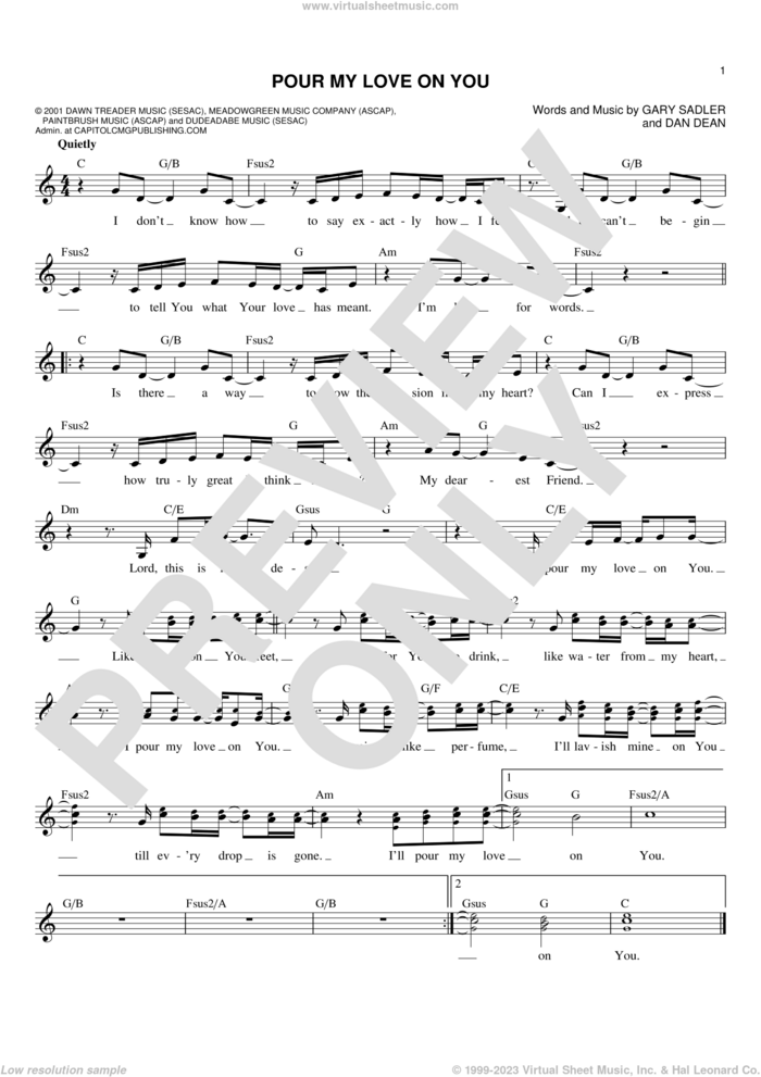 Pour My Love On You sheet music for voice and other instruments (fake book) by Phillips, Craig and Dean, Dan Dean and Gary Sadler, intermediate skill level