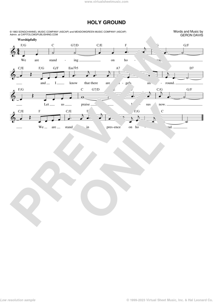 Holy Ground sheet music for voice and other instruments (fake book) by Barbra Streisand and Geron Davis, wedding score, intermediate skill level