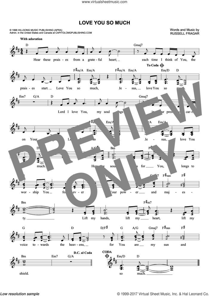 Love You So Much sheet music for voice and other instruments (fake book) by Russell Fragar and Hillsong, intermediate skill level