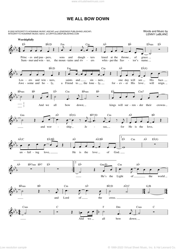 We All Bow Down sheet music for voice and other instruments (fake book) by Lenny LeBlanc, intermediate skill level
