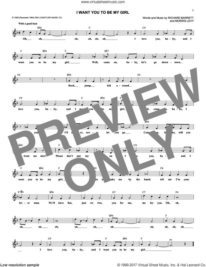 I Want You To Be My Girl sheet music for voice and other instruments (fake book) by Frankie Lymon & The Teenagers, Morris Levy and Richard Barrett, intermediate skill level