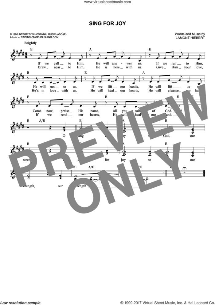 Sing For Joy sheet music for voice and other instruments (fake book) by Lamont Hiebert and Don Moen, intermediate skill level
