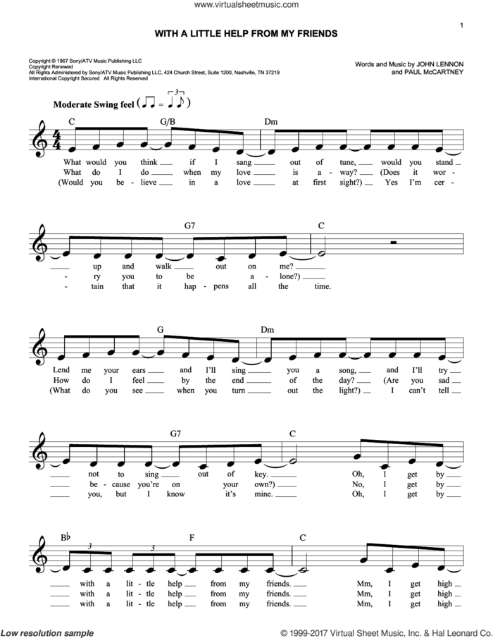 With A Little Help From My Friends sheet music for voice and other instruments (fake book) by The Beatles, John Lennon and Paul McCartney, easy skill level