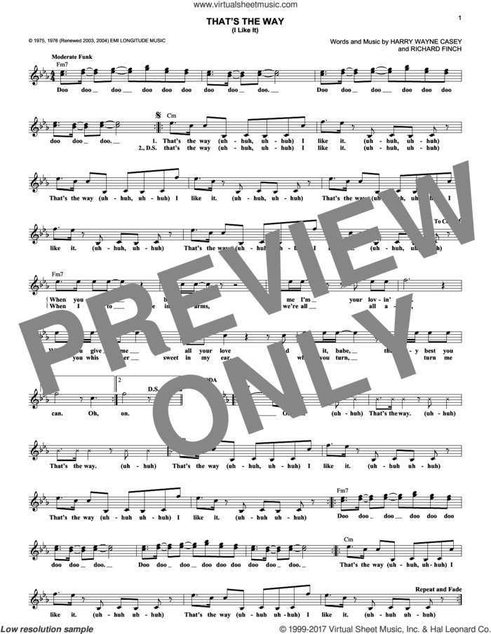 That's The Way (I Like It) sheet music for voice and other instruments (fake book) by KC & The Sunshine Band, Harry Wayne Casey and Richard Finch, intermediate skill level