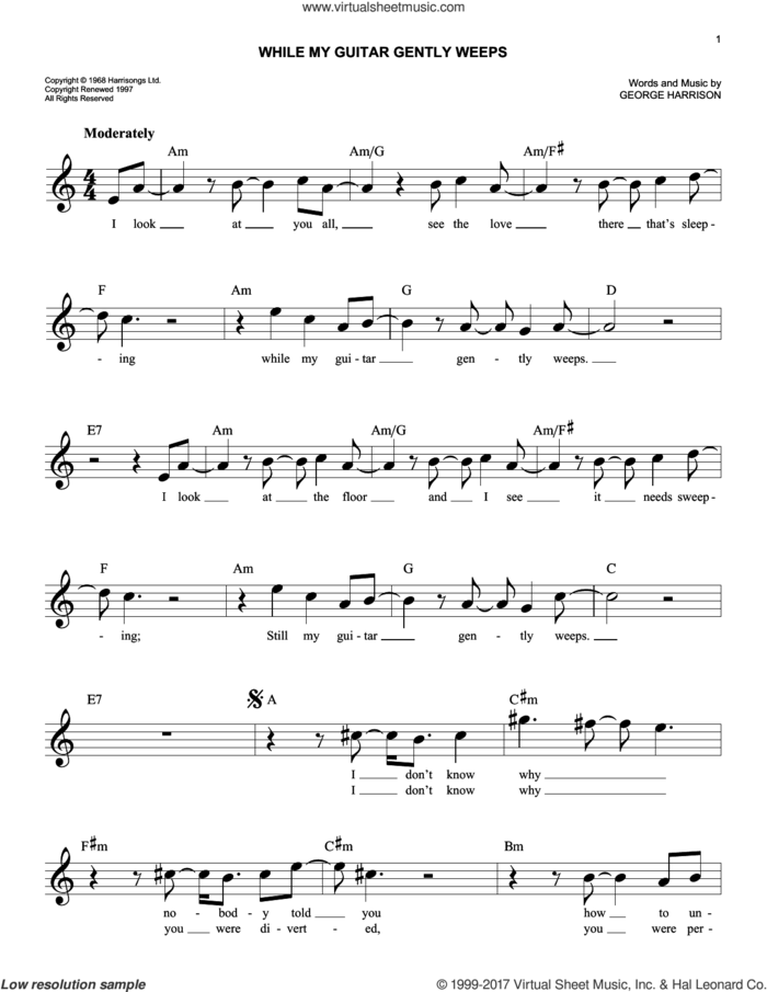 While My Guitar Gently Weeps sheet music for voice and other instruments (fake book) by The Beatles and George Harrison, easy skill level