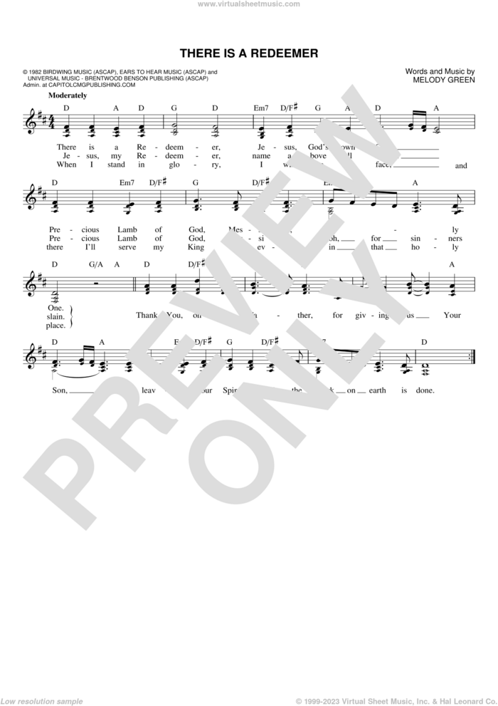 There Is A Redeemer sheet music for voice and other instruments (fake book) by Keith Green and Melody Green, intermediate skill level