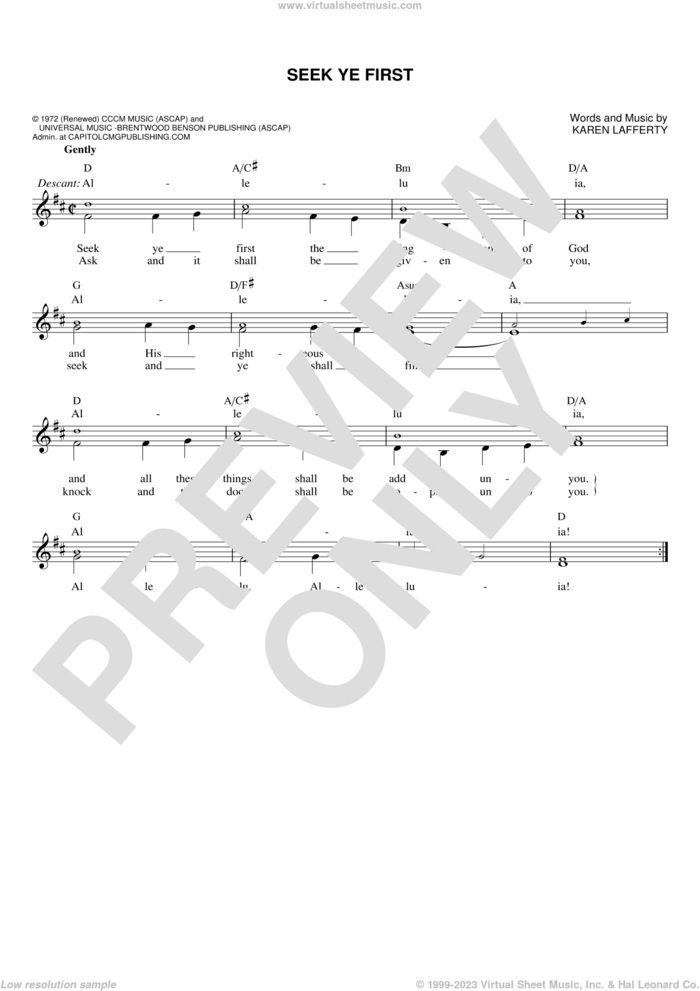 Seek Ye First sheet music for voice and other instruments (fake book) by Karen Lafferty, intermediate skill level