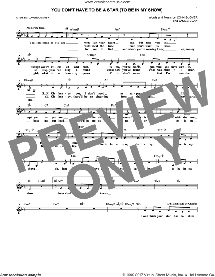 You Don't Have To Be A Star (To Be In My Show) sheet music for voice and other instruments (fake book) by James Dean, Marilyn McCoo & Billy Davis, Jr. and John Glover, intermediate skill level