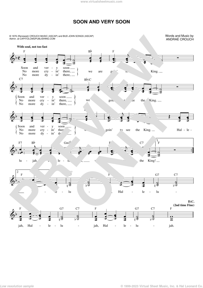 Soon And Very Soon sheet music for voice and other instruments (fake book) by Andrae Crouch and Andrae Crouch, intermediate skill level